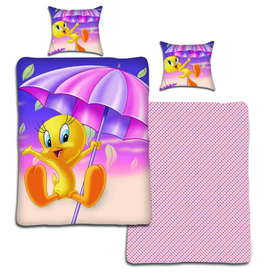 Obrázek z Povlečení bavlna Looney Tunes Tweety a deštník 140x200, 70x90 cm 