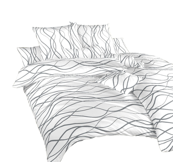Obrázek z Krepové povlečení Vlny tmavě šedé na bílém 140x200, 70x90 cm II.jakost 